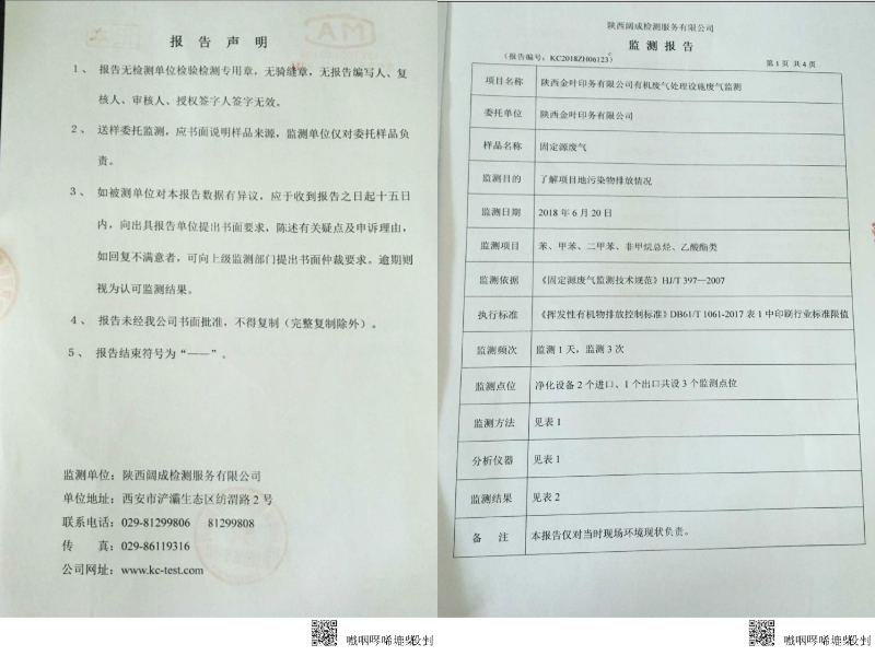 凯时尊龙人生就是博印务有限公司有机废气处置设施废气监测报告